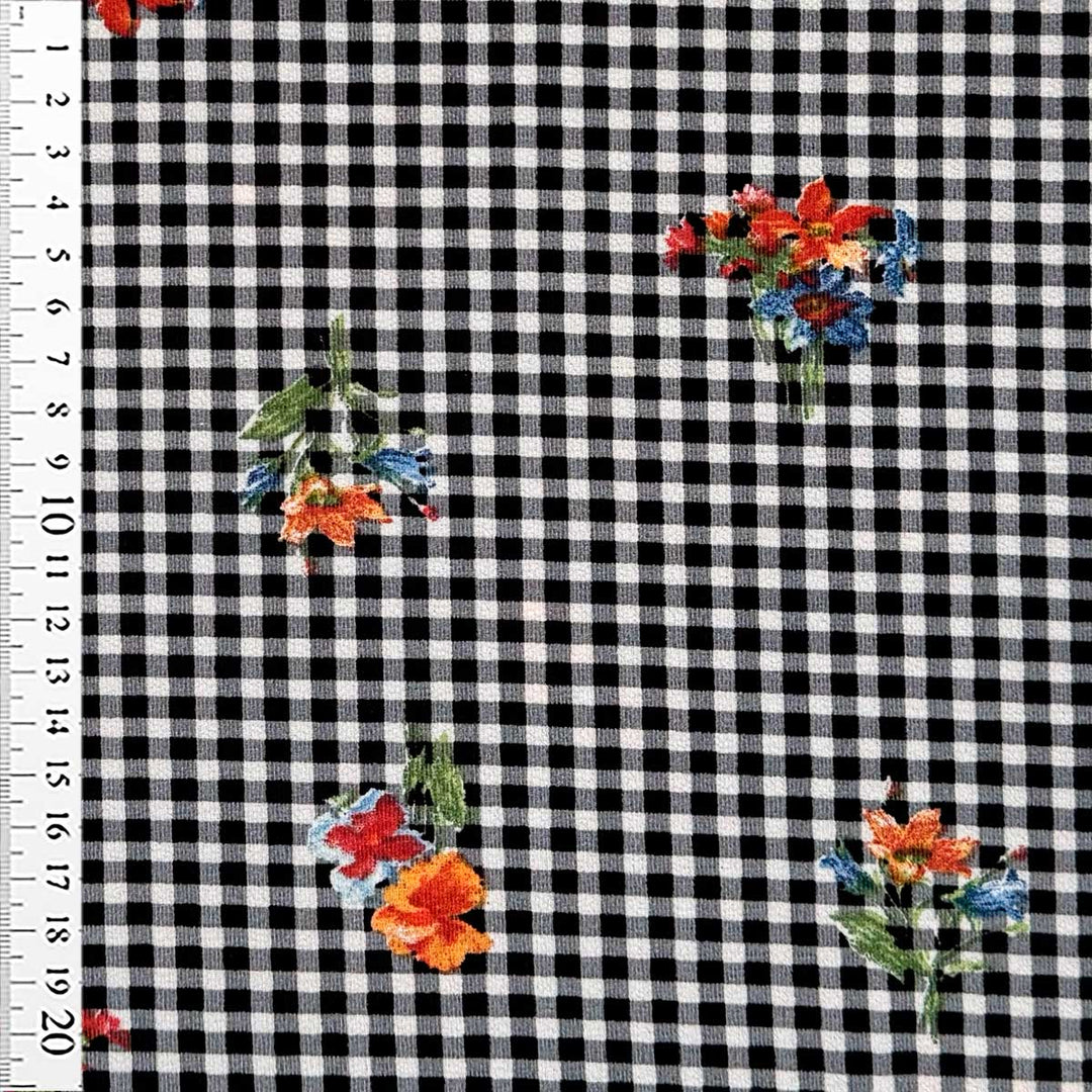 Ternet metervare med blomsterprint