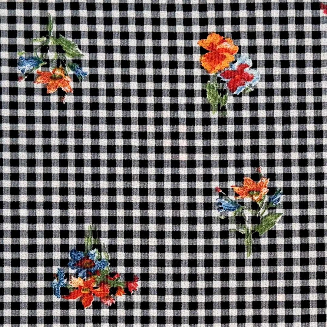 Ternet metervare med blomsterprint