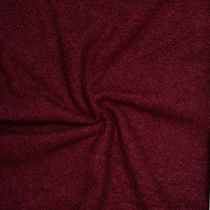 Ensfarvet teddy med fleece bagside vinrød