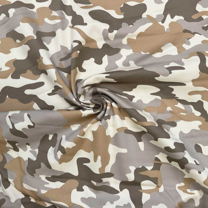 Twill med stræk i lys camouflage print