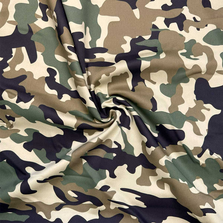 Twill med stræk i mørk camouflage print