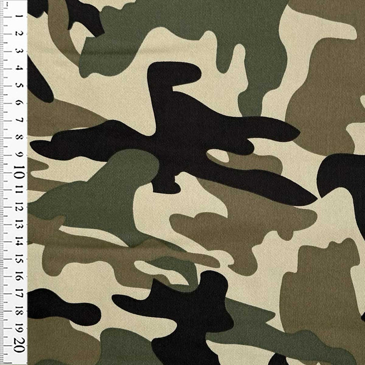 Twill med stræk i mørk camouflage print