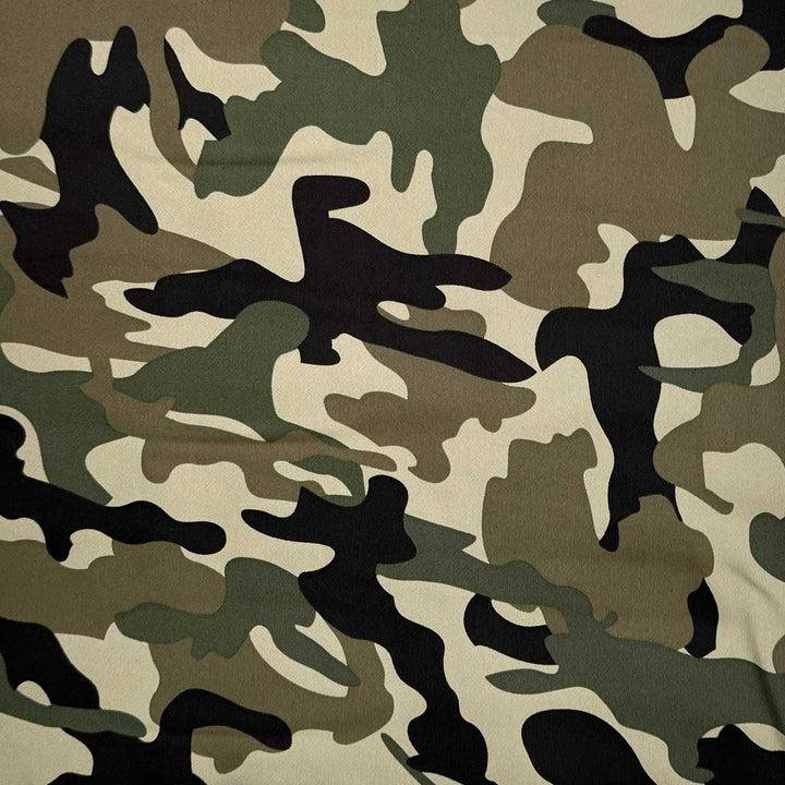 Twill med stræk i mørk camouflage print