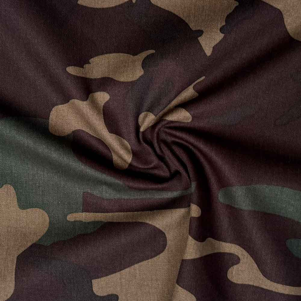 Twill med camouflage print i brun og grøn