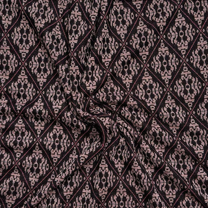 Italiensk viscose jacquard sort/pink med lurex