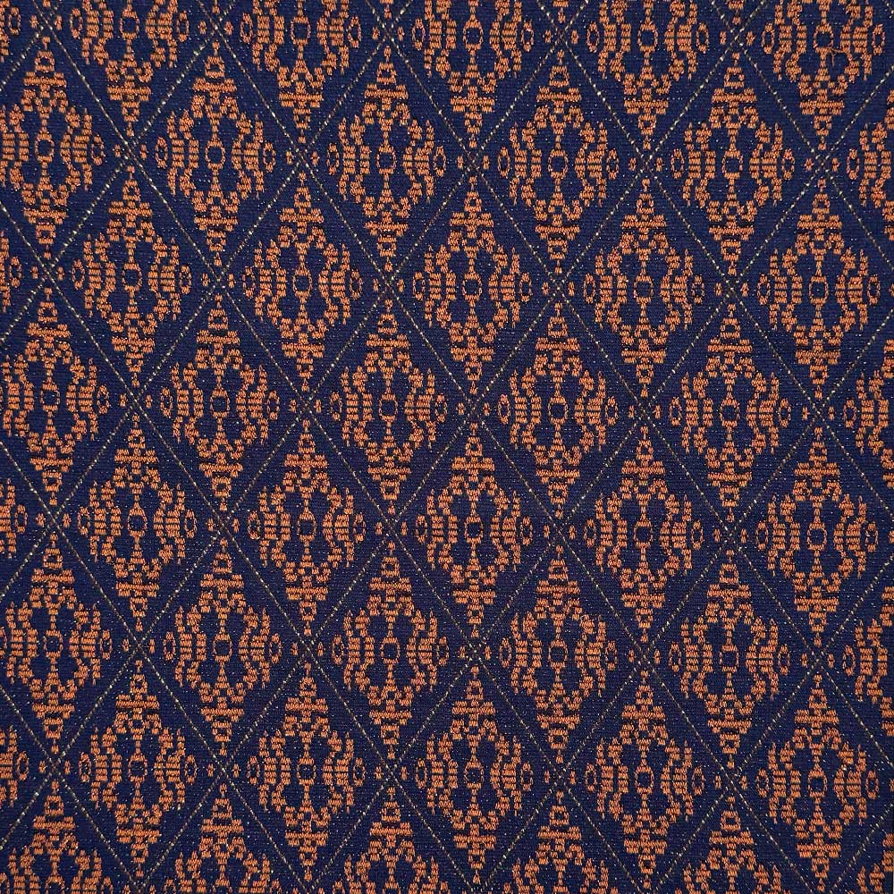 Italiensk viscose jacquard blå/orange med lurex