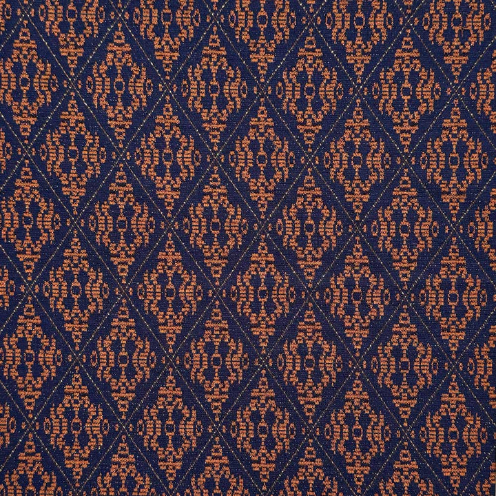 Italiensk viscose jacquard blå/orange med lurex