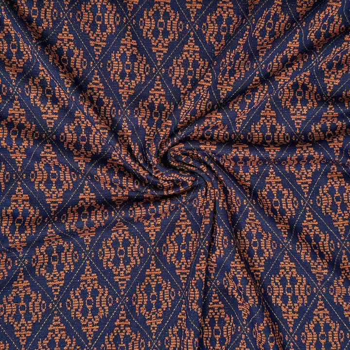 Italiensk viscose jacquard blå/orange med lurex