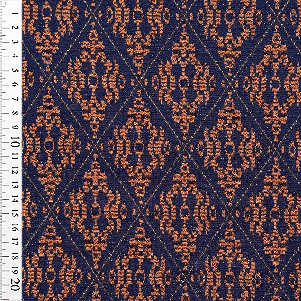 Italiensk viscose jacquard blå/orange med lurex