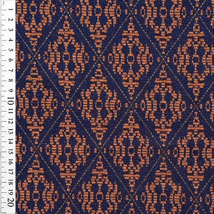 Italiensk viscose jacquard blå/orange med lurex