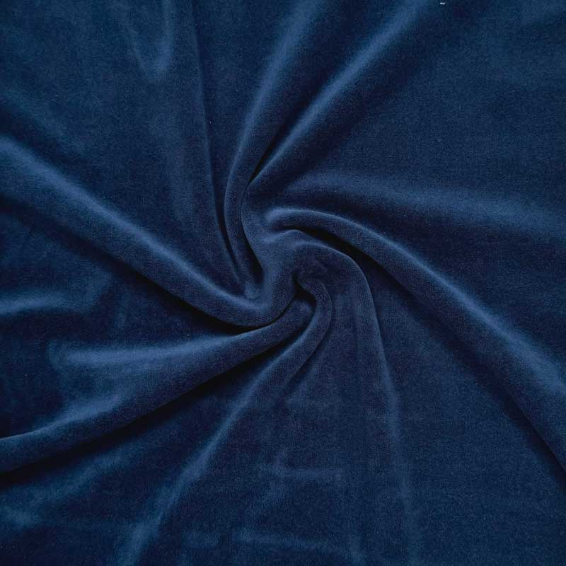 Velour med stræk i marineblå