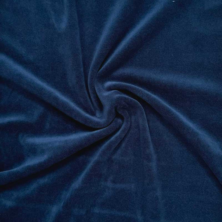 Velour med stræk i marineblå