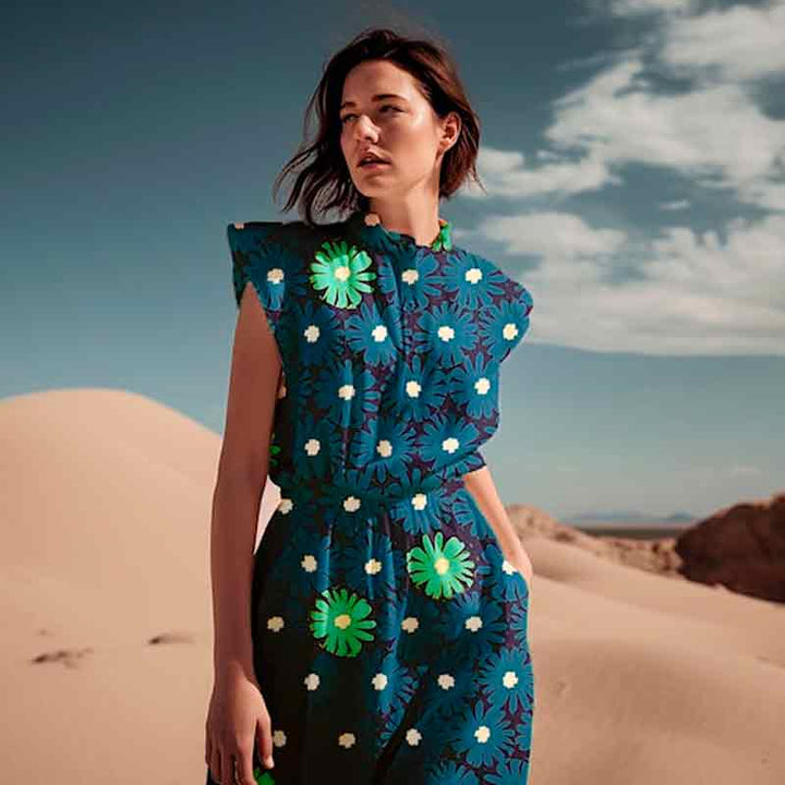 Fast viscose med petrol motiv blomst fra Light and Lush