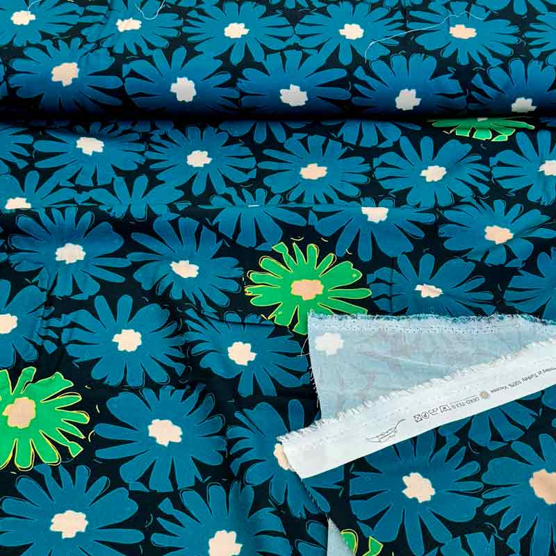 Fast viscose med petrol motiv blomst fra Light and Lush