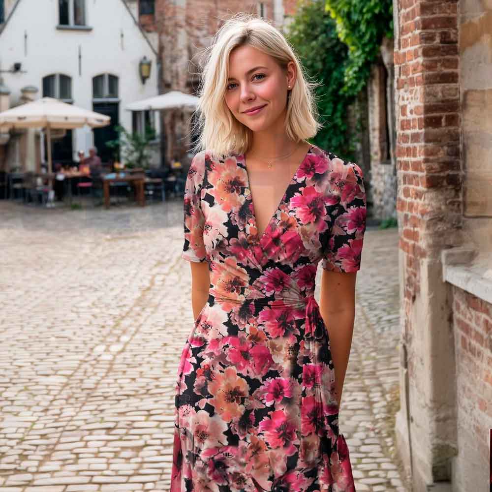 Fast digital stof med akvarel blomster motiv