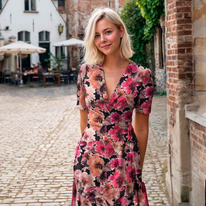 Fast digital stof med akvarel blomster motiv