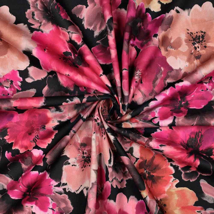 Fast digital stof med akvarel blomster motiv