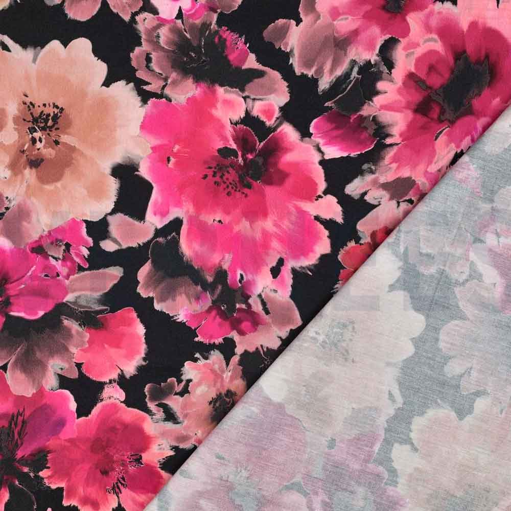 Fast digital stof med akvarel blomster motiv