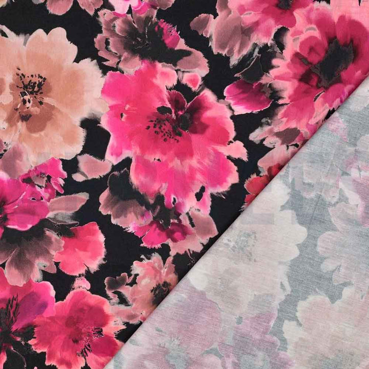 Fast digital stof med akvarel blomster motiv