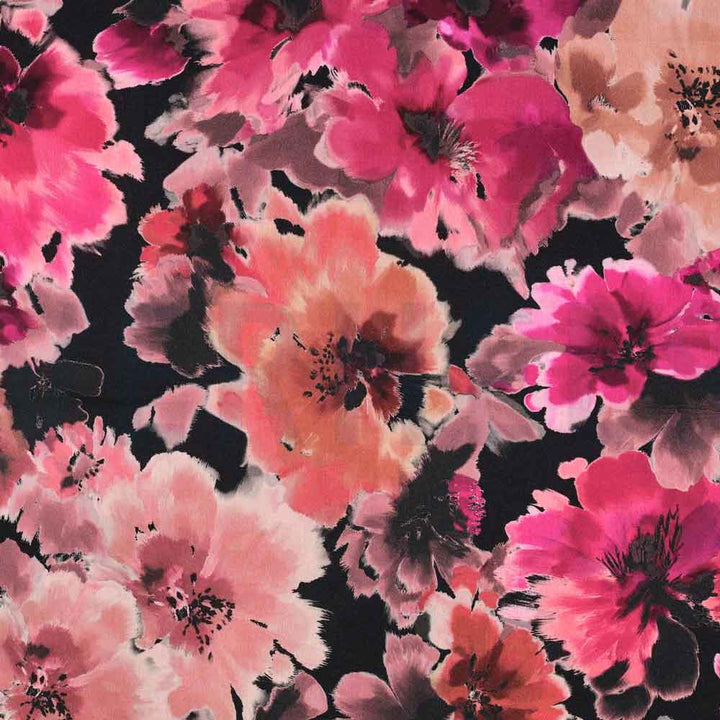 Fast digital stof med akvarel blomster motiv