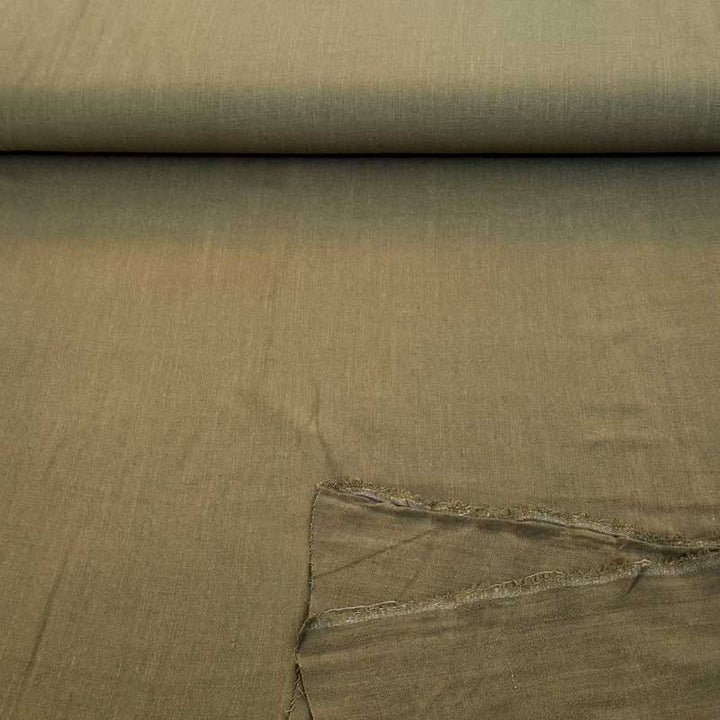 Ensfarvet fast viscose / hør i olivengrøn