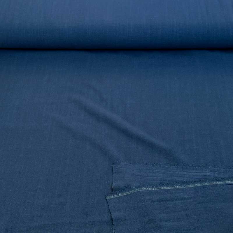 Ensfarvet fast viscose / hør i blå