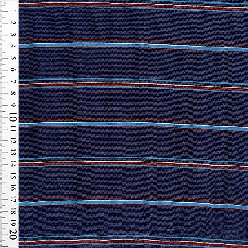 Viscose satin med striber i marineblå