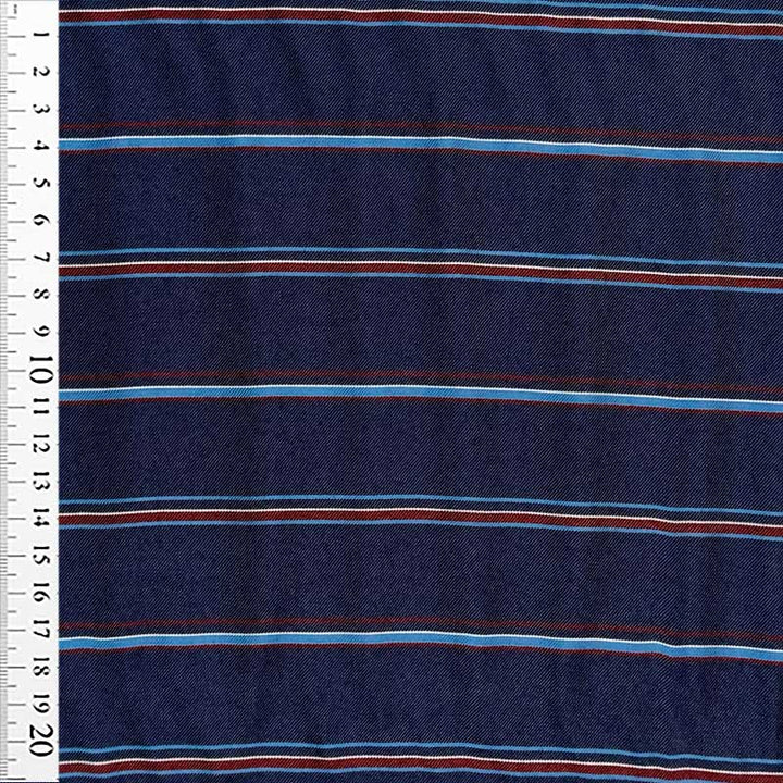 Viscose satin med striber i marineblå