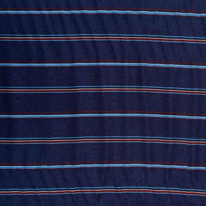 Viscose satin med striber i marineblå