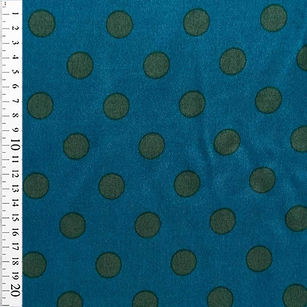 Fast viscose satin med grønne prikker på petrol bund