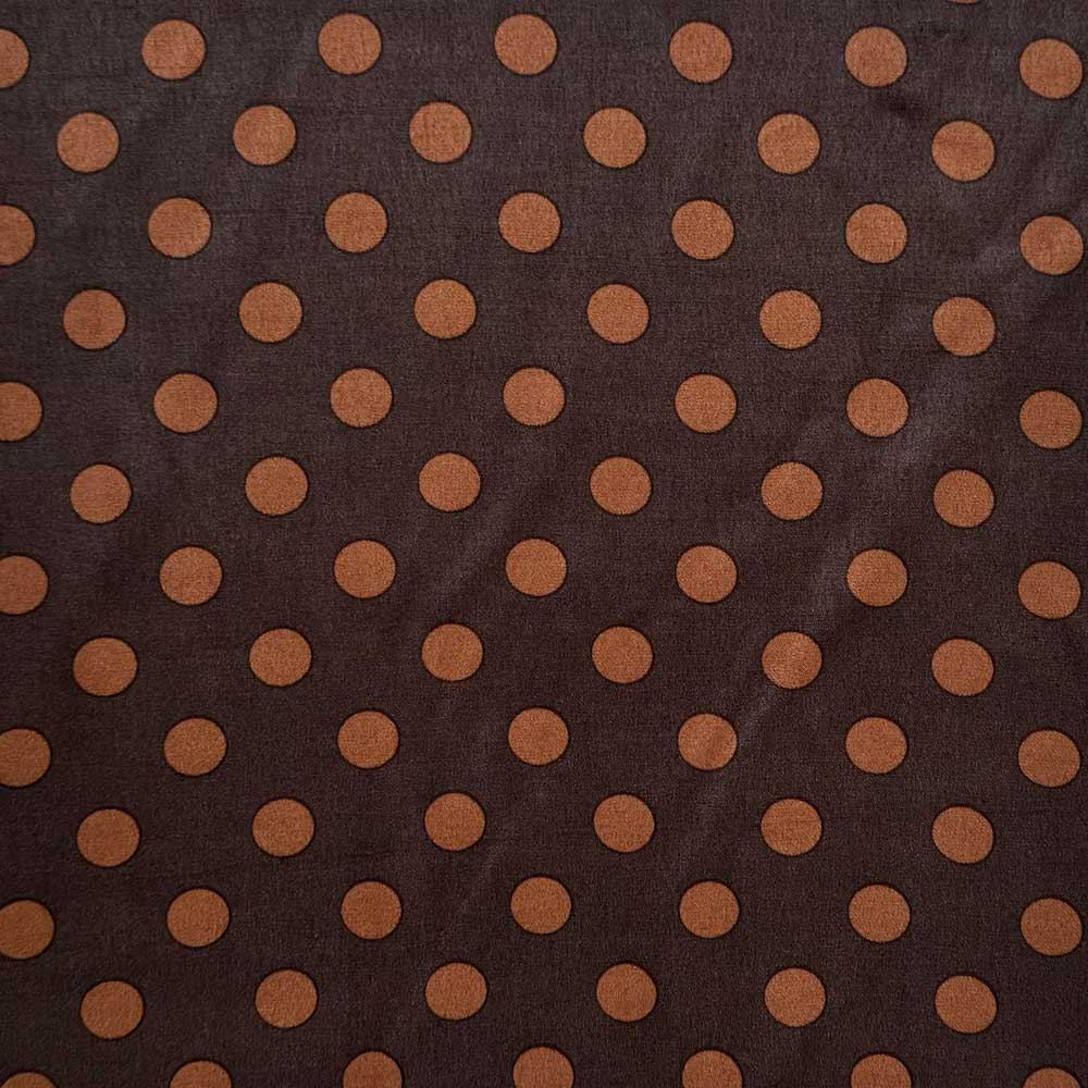Fast viscose satin med cognac prikker på brun bund