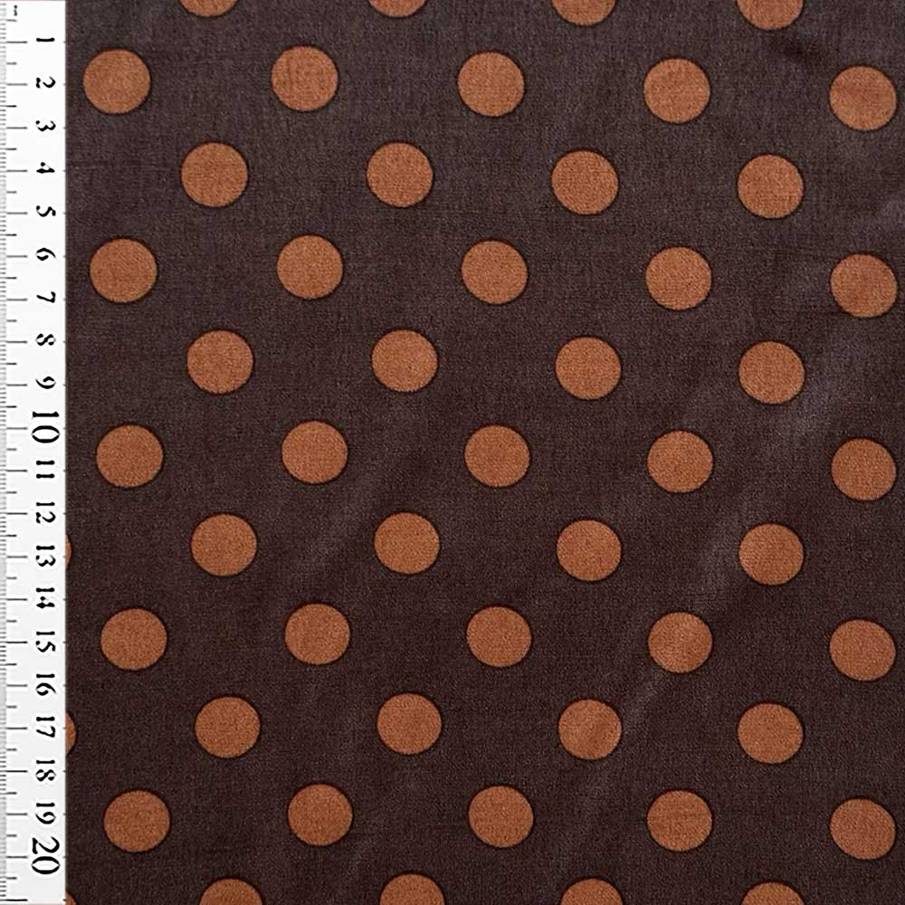 Fast viscose satin med cognac prikker på brun bund