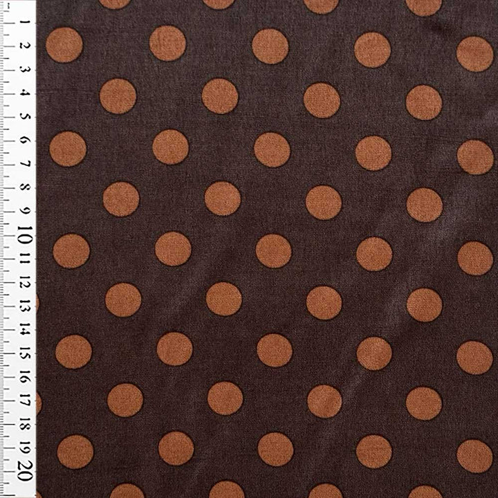 Fast viscose satin med cognac prikker på brun bund