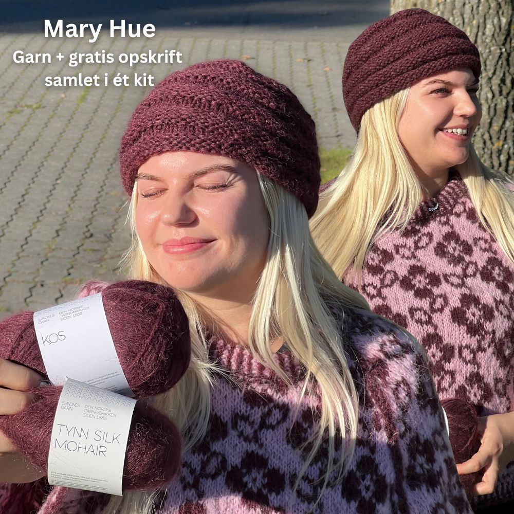 Strikkekit Mary hue i KOS og Tynd Silk Mohair inkl. gratis opskrift