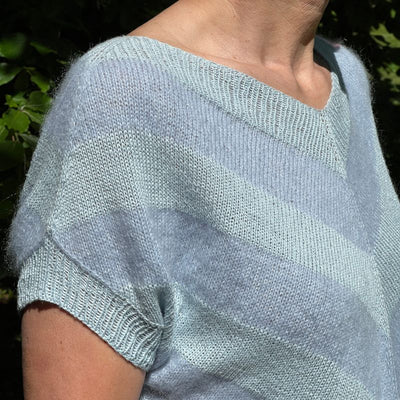 Strikkekit Bluse med diagonale striber i Tynd Line og Tynd Silk Mohair