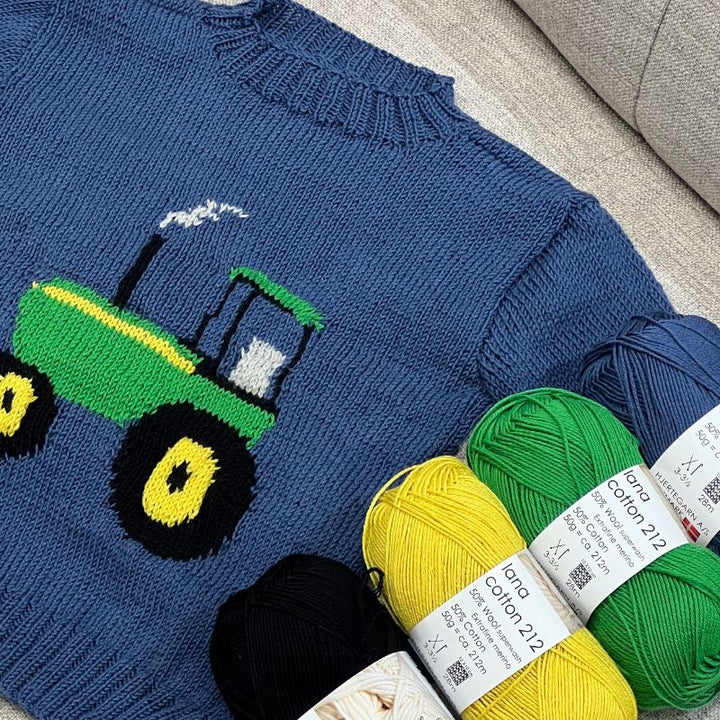 Strikkekit Bluse med stor traktor til børn 8934104 i Lana Cotton 212