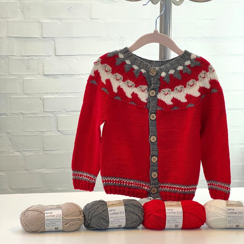 Strikkekit Trøje med nisser til børn i Lana Cotton 212