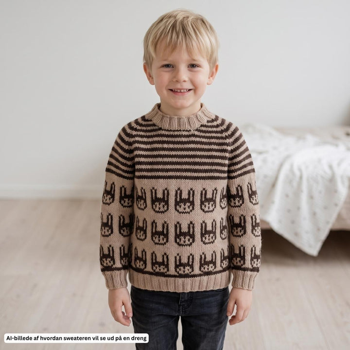 Strikkekit 1885 Sweater med kaniner i Merino Cotton fra Hjertegarn