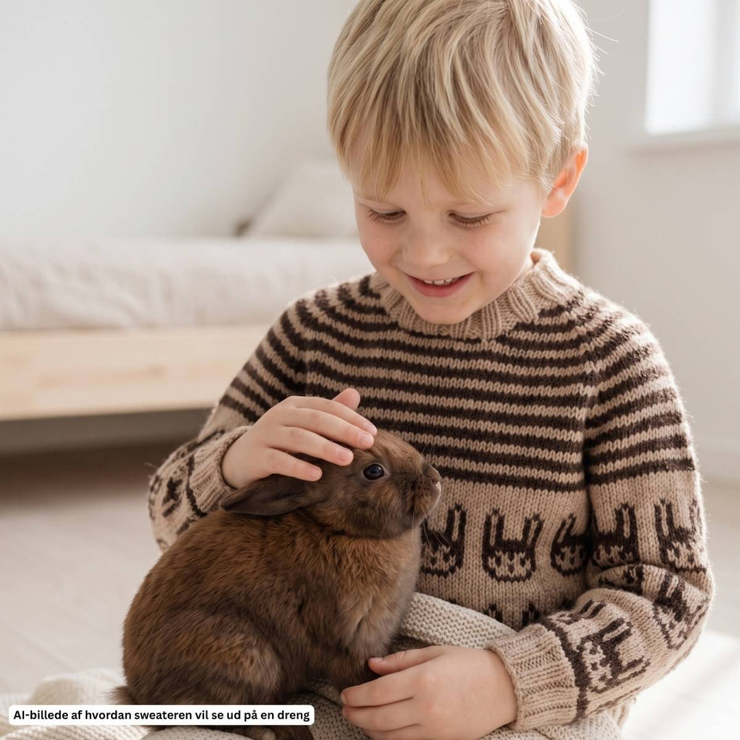 Strikkekit 1885 Sweater med kaniner i Merino Cotton fra Hjertegarn