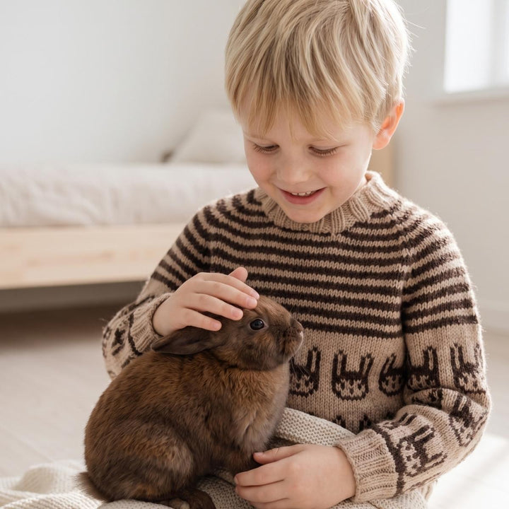 Strikkekit 1885 Sweater med kaniner i Merino Cotton fra Hjertegarn