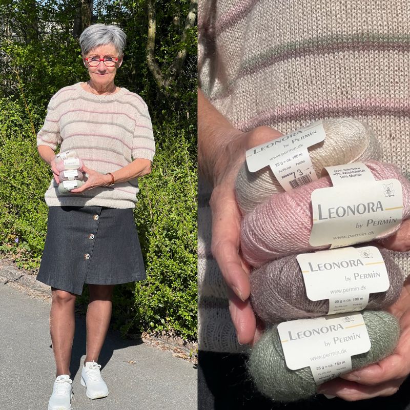 Strikkekit Stribet luksus t-shirt i Leonora garn fra Permin