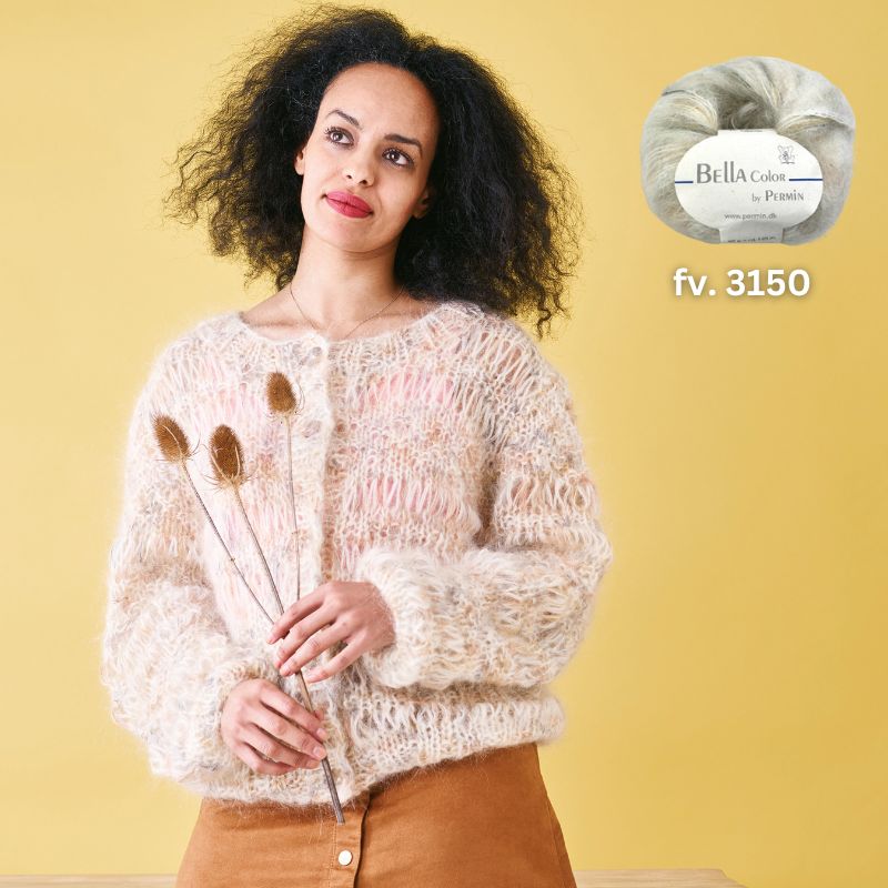 Strikkekit Bella Color Cardigan med mønstermix fra Permin - KreStoffer