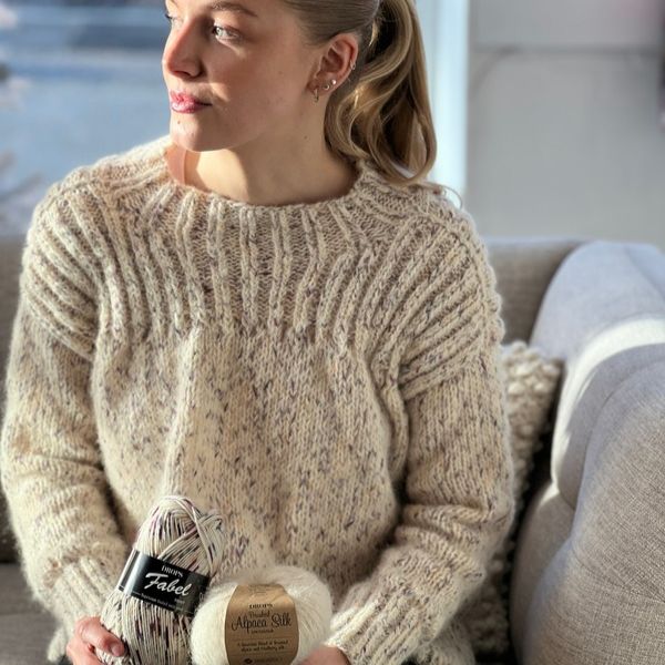 Strikkekit Colorful Walk bluse i Fabel og Brushed Alpaca Silk fra DROPS