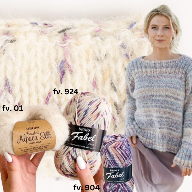 Strikkekit, Colorful Walk bluse i Fabel og Brushed Alpaca Silk fra DROPS - KreStoffer