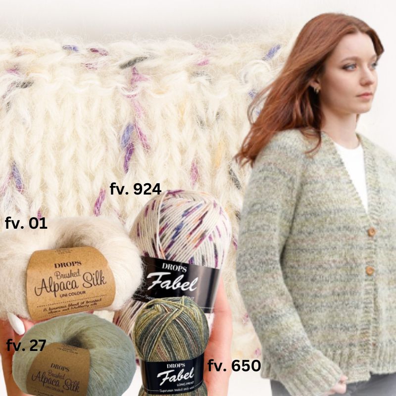 Strikkekit Hidden Forest Cardigan i Fabel og Brushed Alpaca Silk fra DROPS