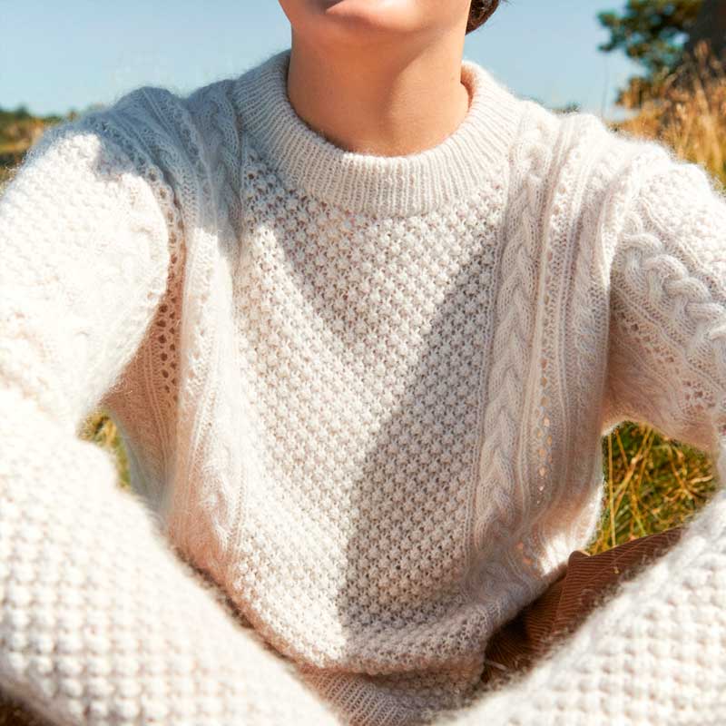 Strikkekit Isla sweater fra Le knit i Sunday og Tynd Silk Mohair - KreStoffer