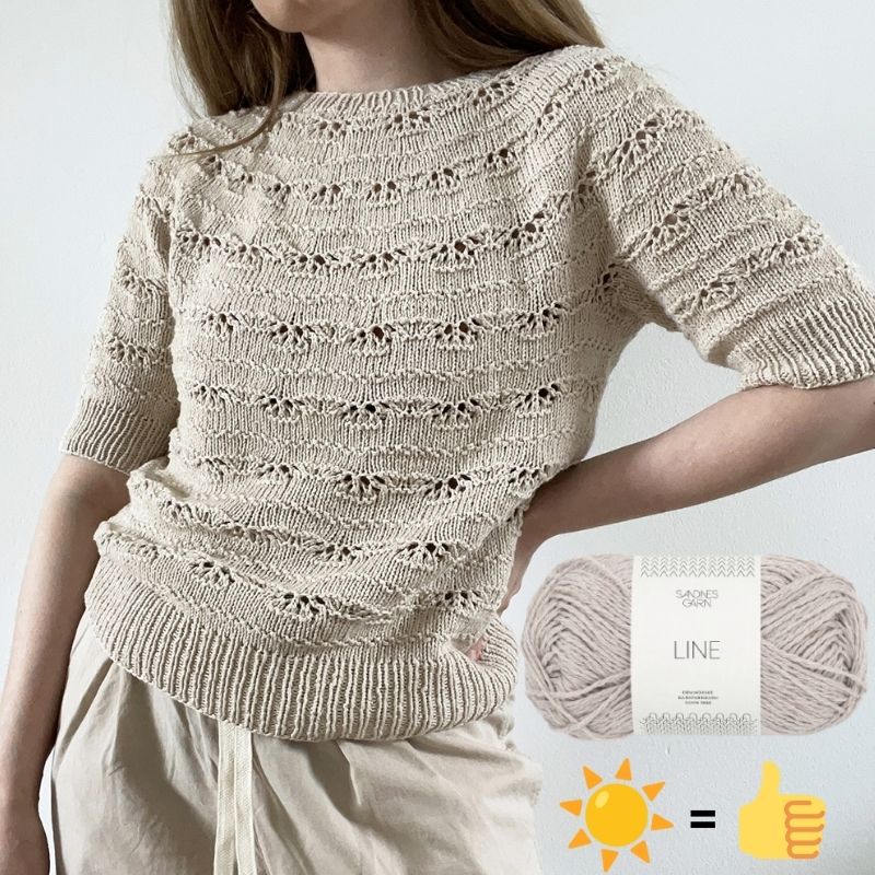 Strikkekit Musling Tee bluse fra Le Knit i Line garn