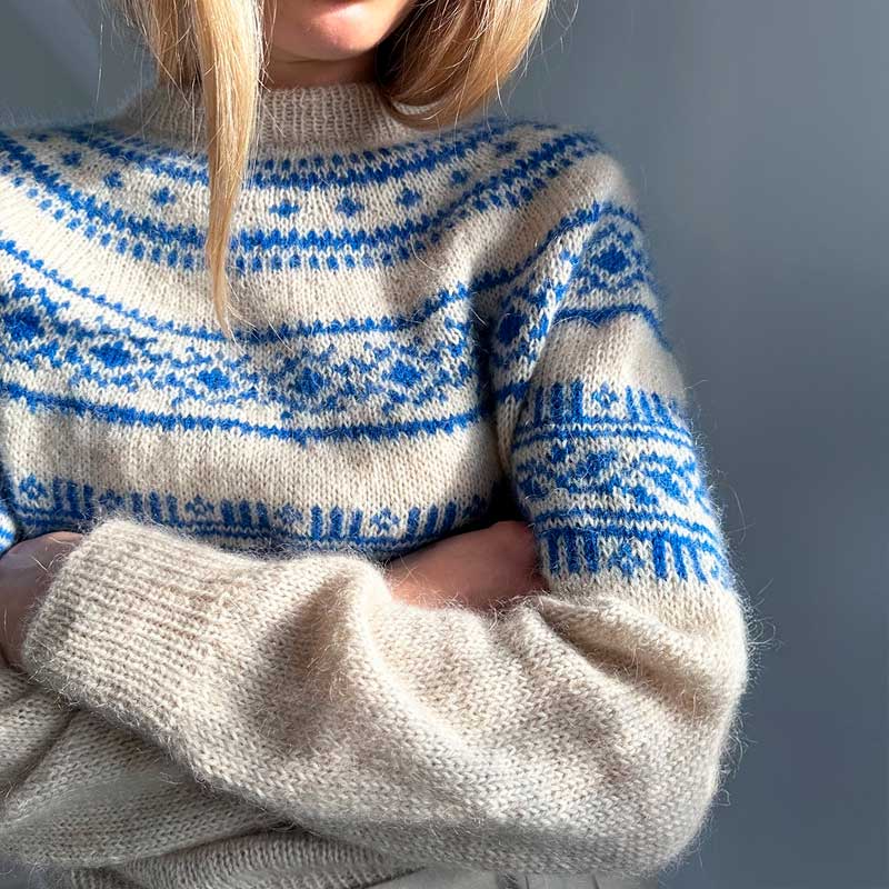Strikkekit Porcelain Yoke Sweater i Tynd Peer Gynt og Tynd Silk Mohair - KreStoffer