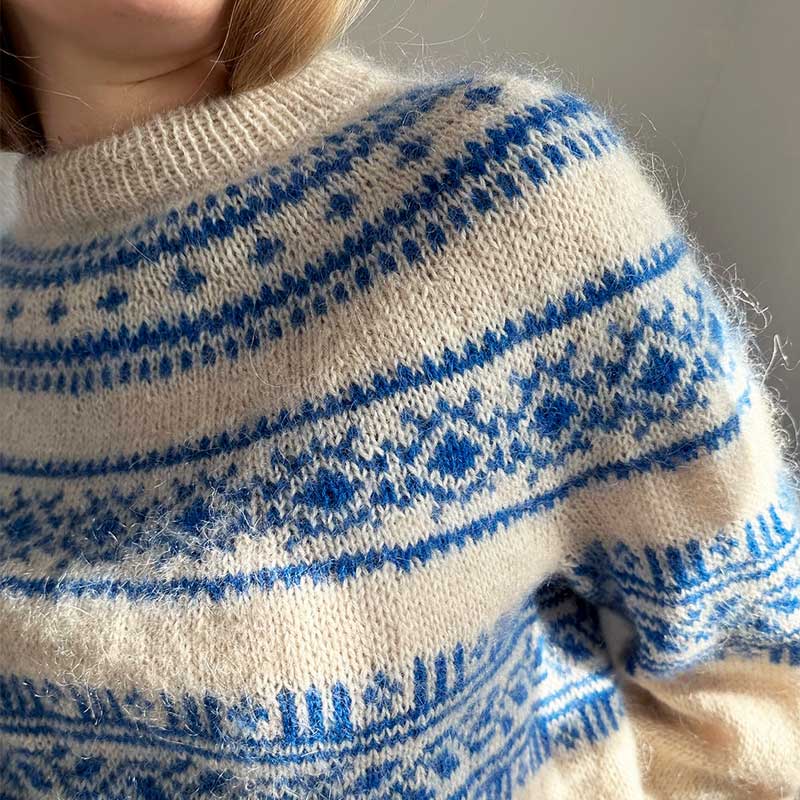 Strikkekit Porcelain Yoke Sweater i Tynd Peer Gynt og Tynd Silk Mohair