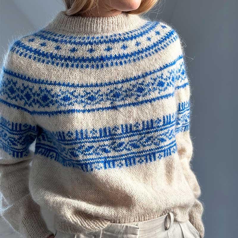 Strikkekit Porcelain Yoke Sweater i Tynd Peer Gynt og Tynd Silk Mohair - KreStoffer